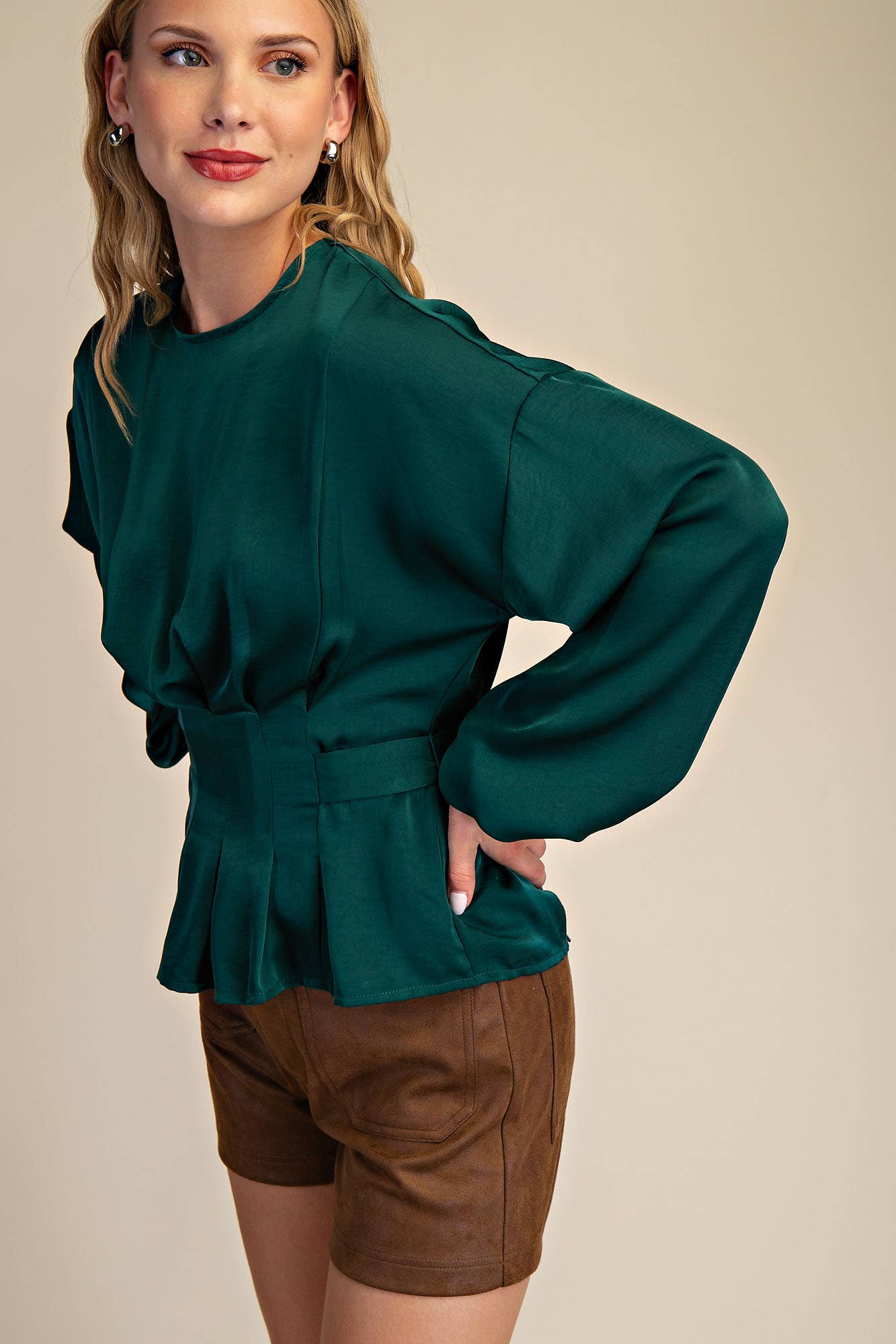 Puff Sleeve Back Tie Blouse