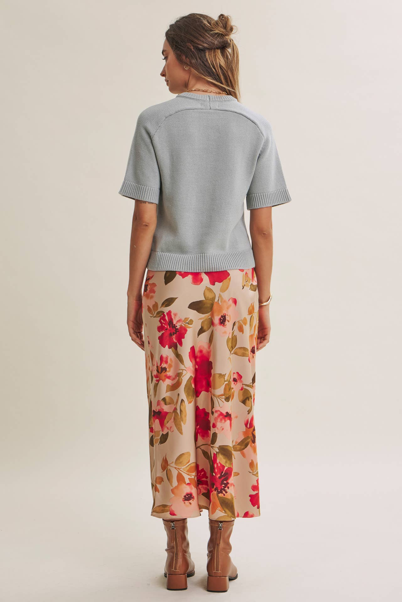 Floral Satin Midi Skirt