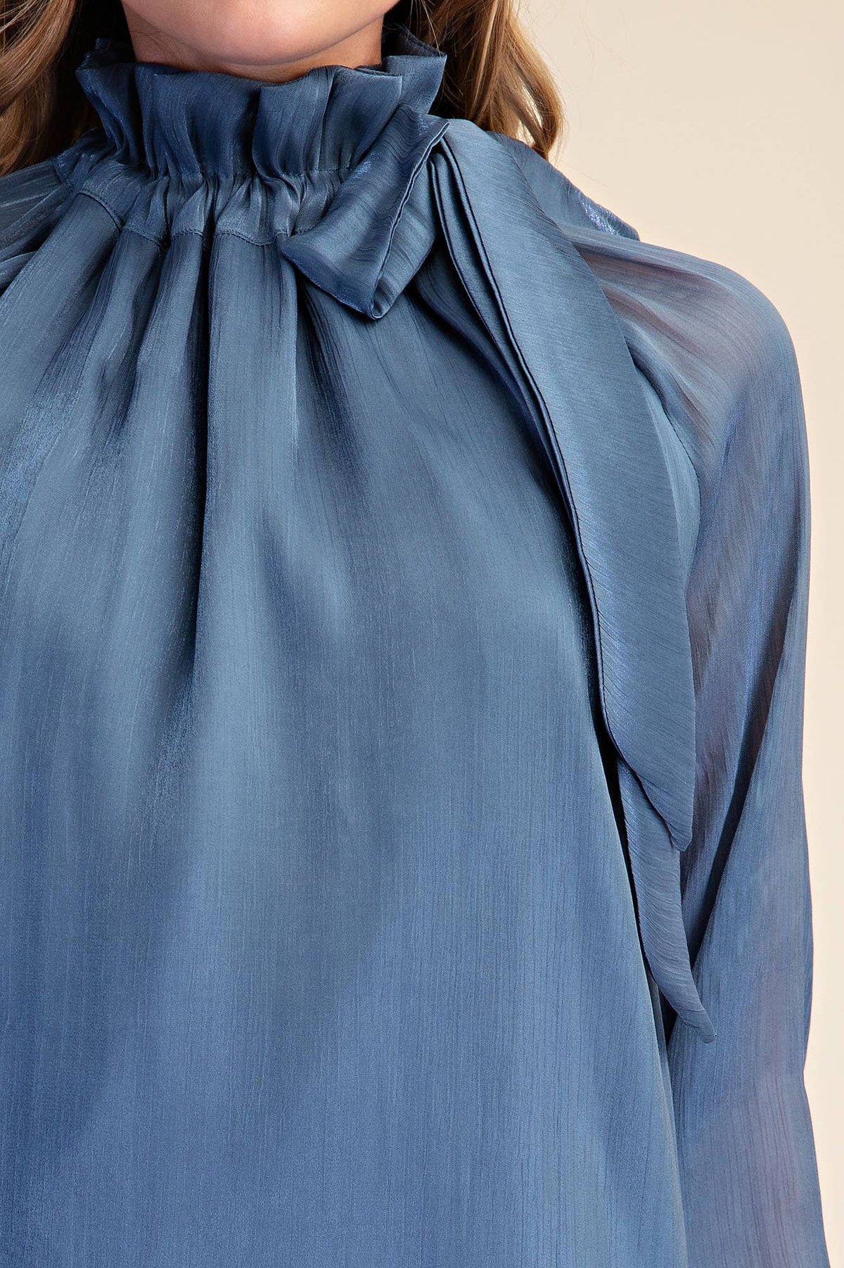 Ruffle Neck Tie Blouse