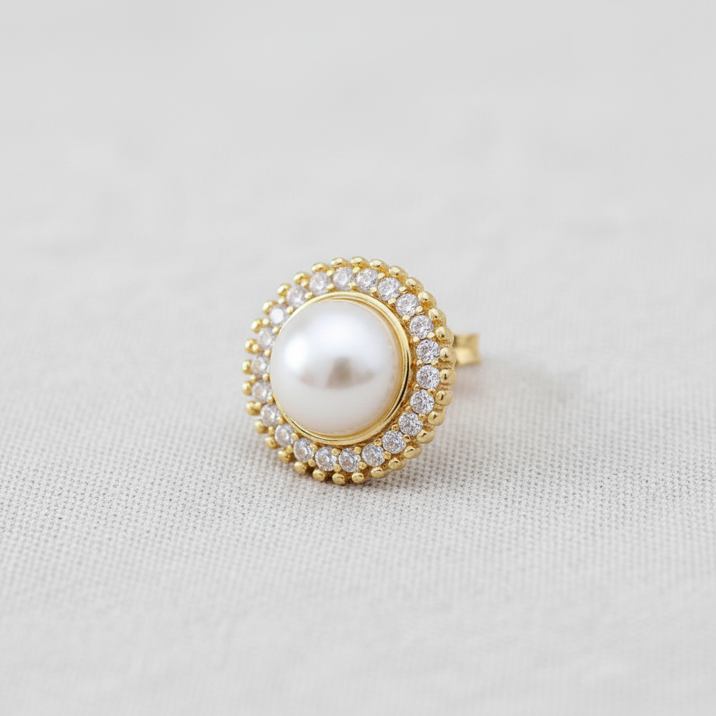 Halo Pearl Stud Earrings