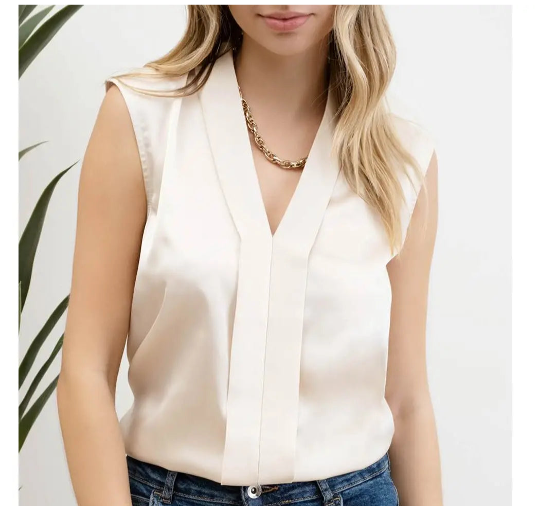 Satin Ruched Moche neck Short Sleeve Blouse