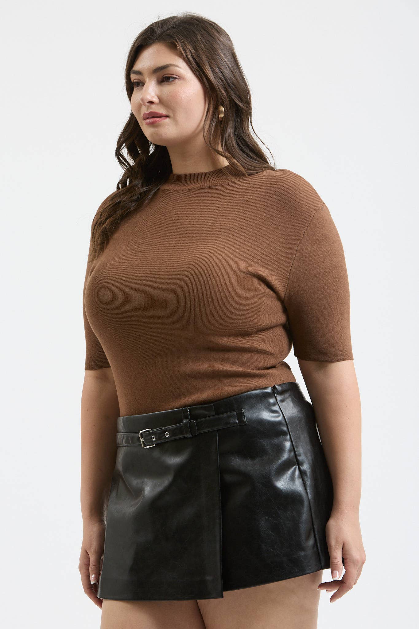 Plus Short Sleeve Mock Neck Sweater Top