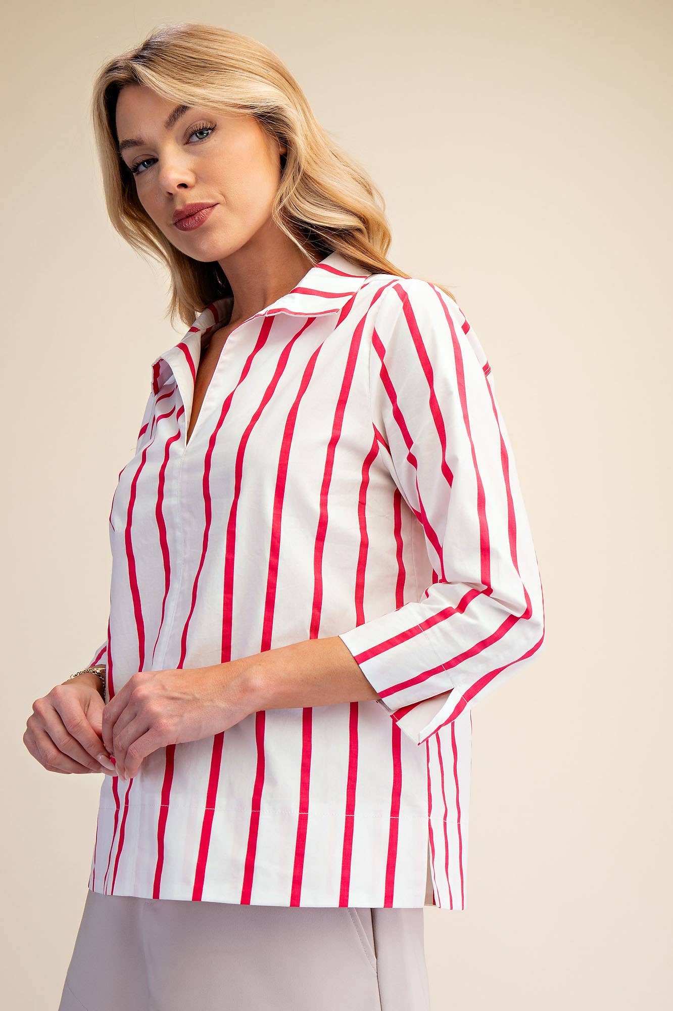 Striped V-Neck Blouse