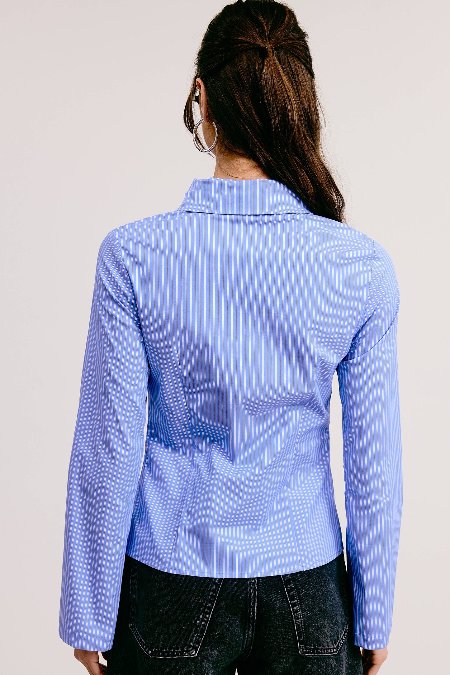 Fitted Pin Stripe Shirt w/Flared Sleeve
