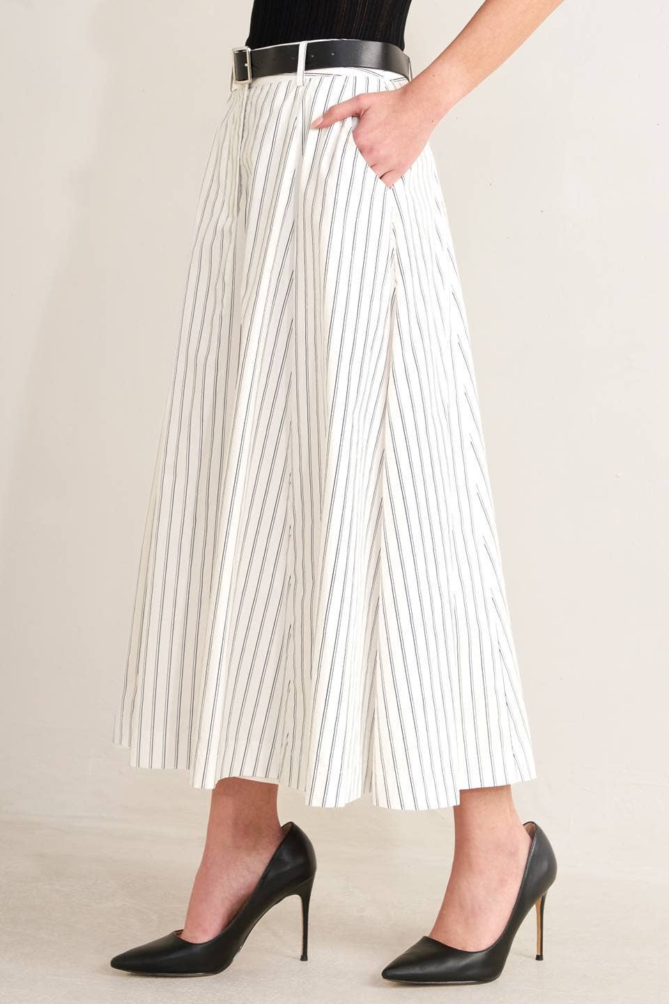 Striped Woven Midi Skirt