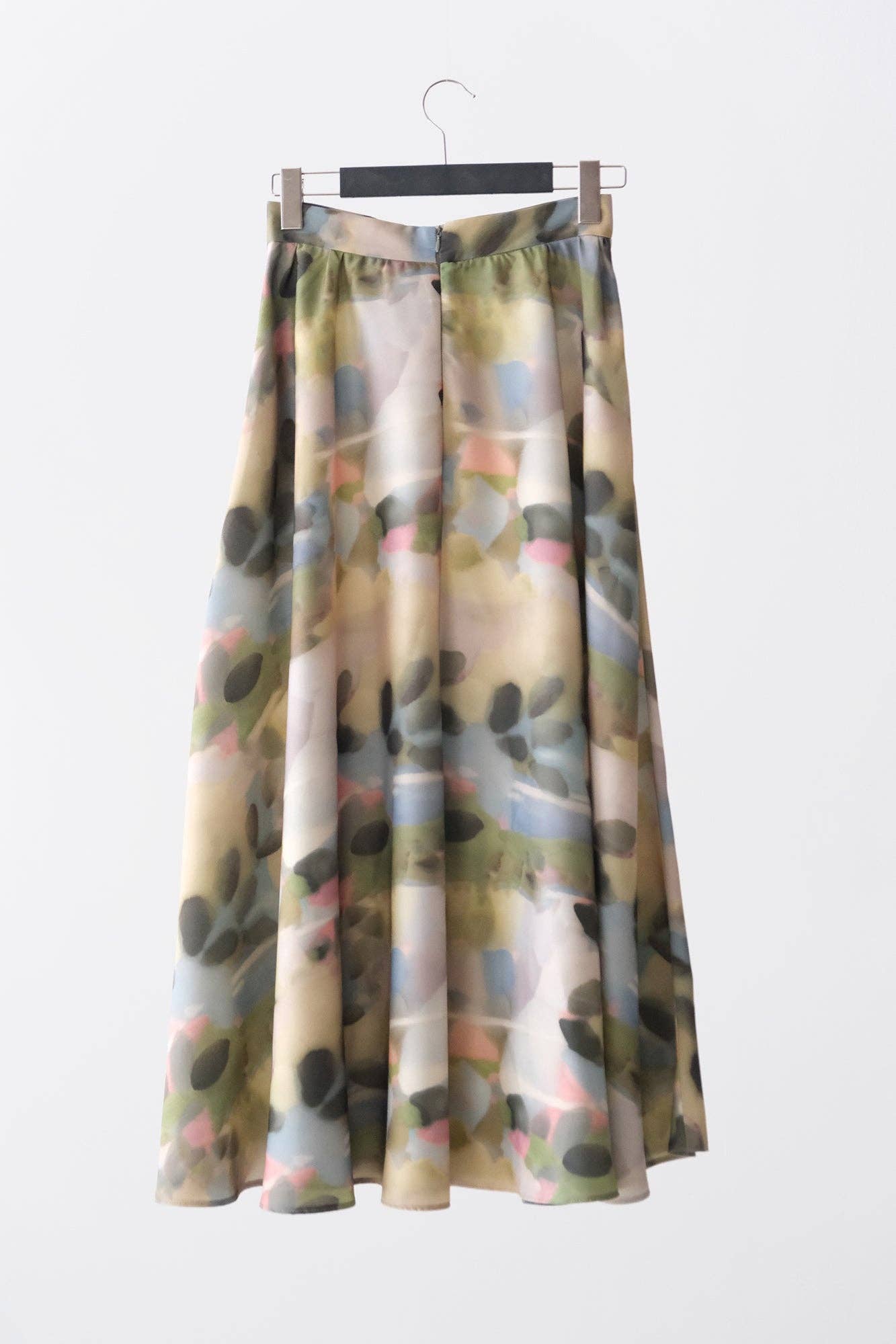 Watercolor Print Satin Maxi Skirt