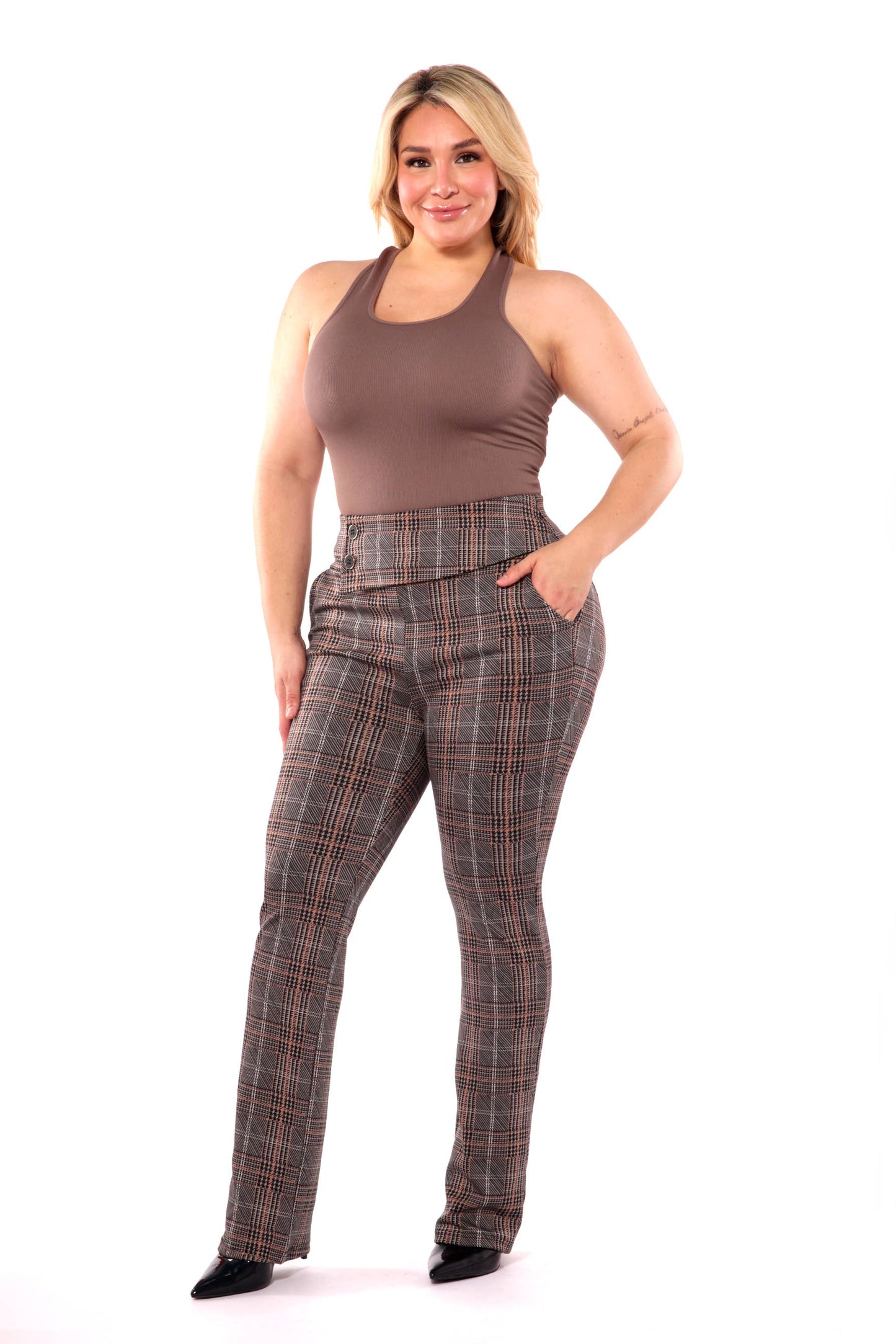 Plus Asymmetrical Button Waist Pants