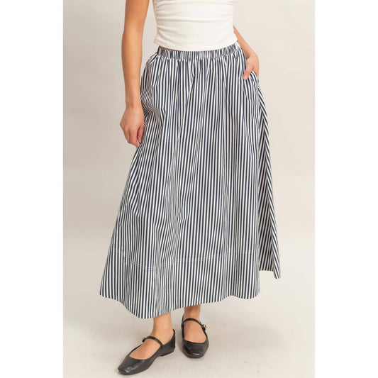 Striped Midi Skirt w/pockets