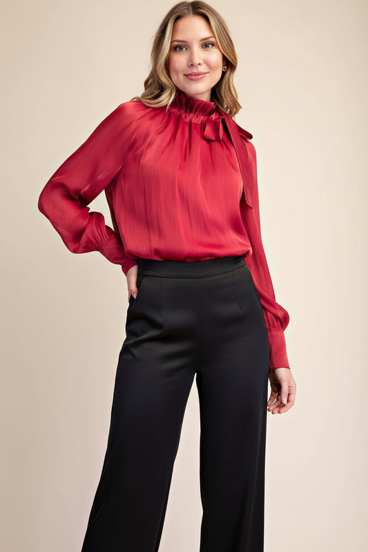 Ruffle Neck Tie Blouse