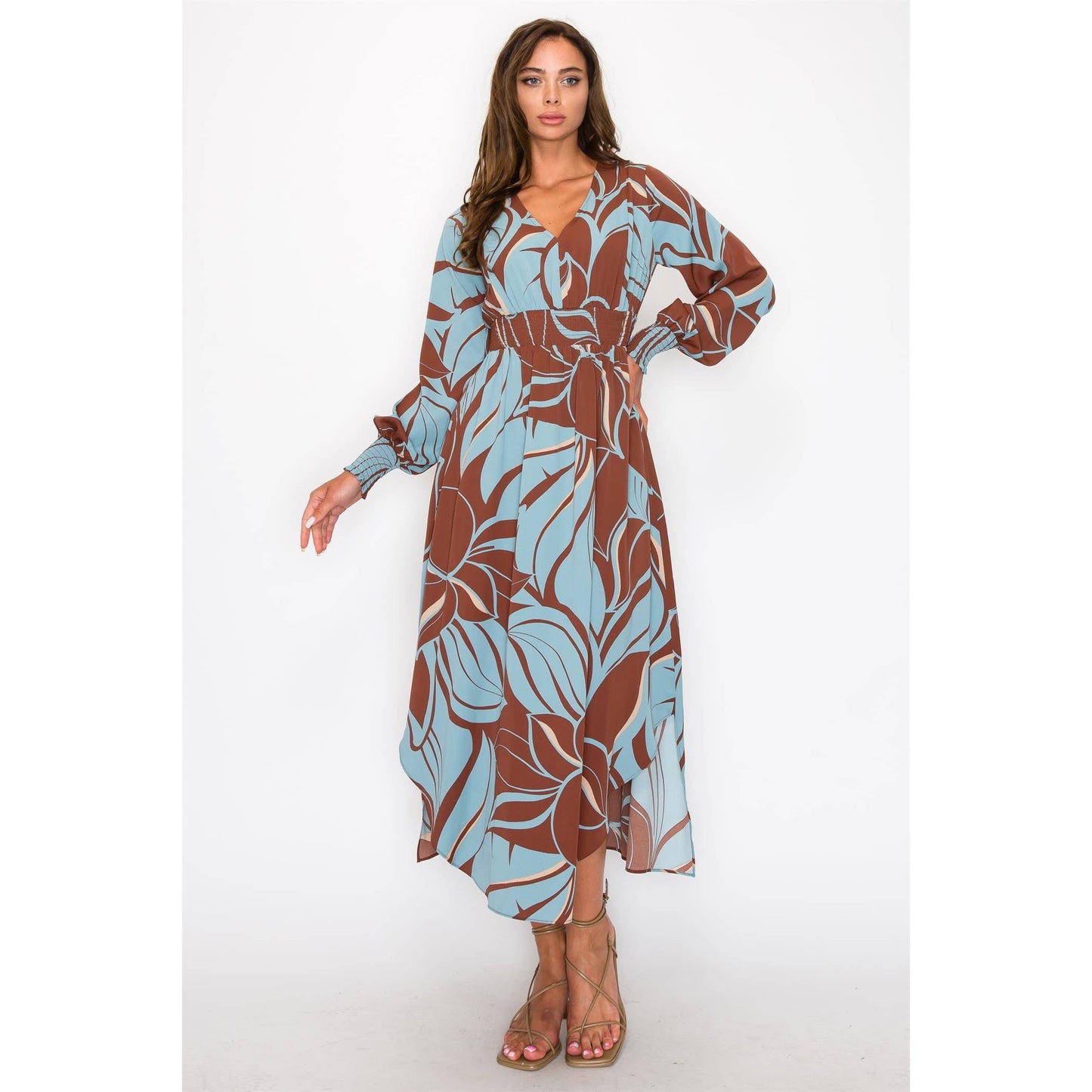 Leaf Print Maxi Dress
