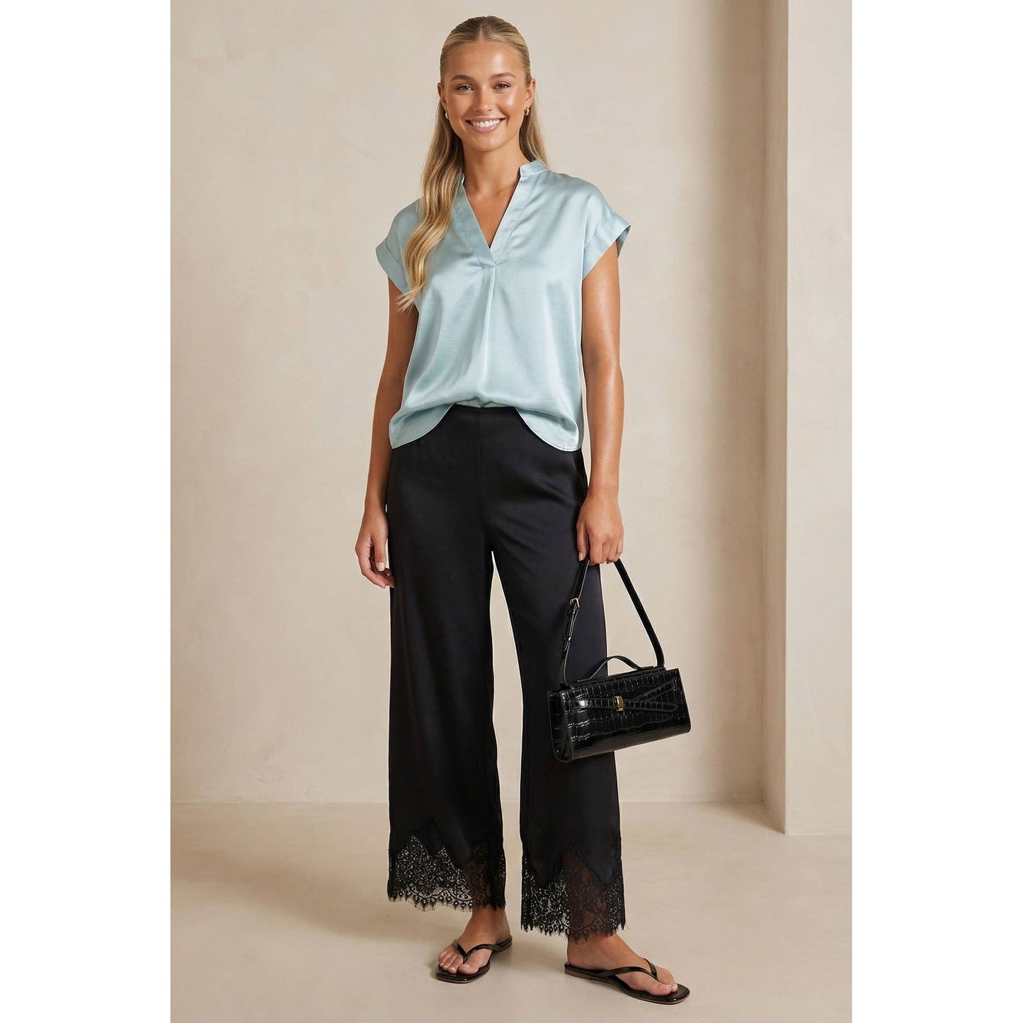 Cap Sleeve Satin Blouse