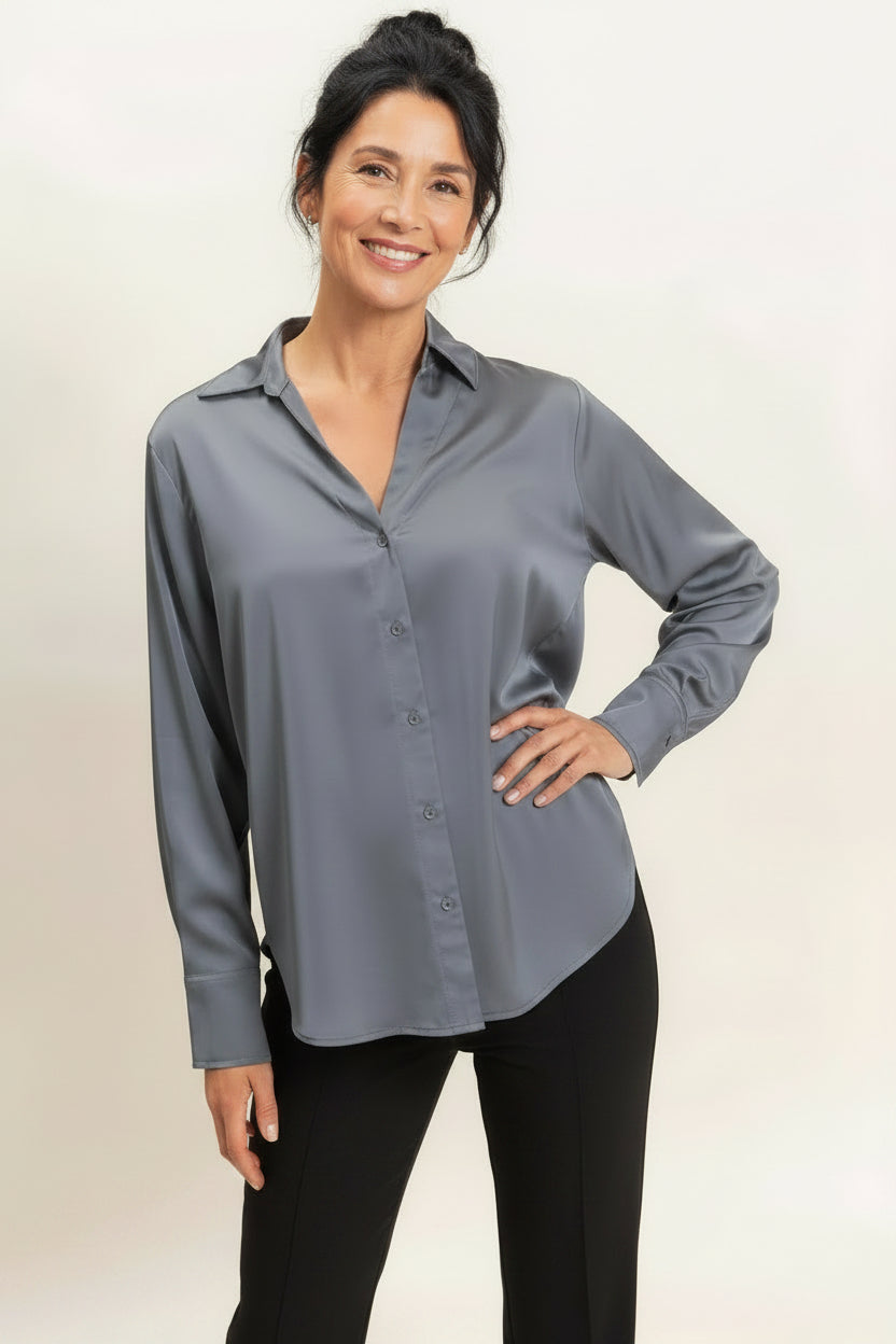 Satin Button-Up Shirt