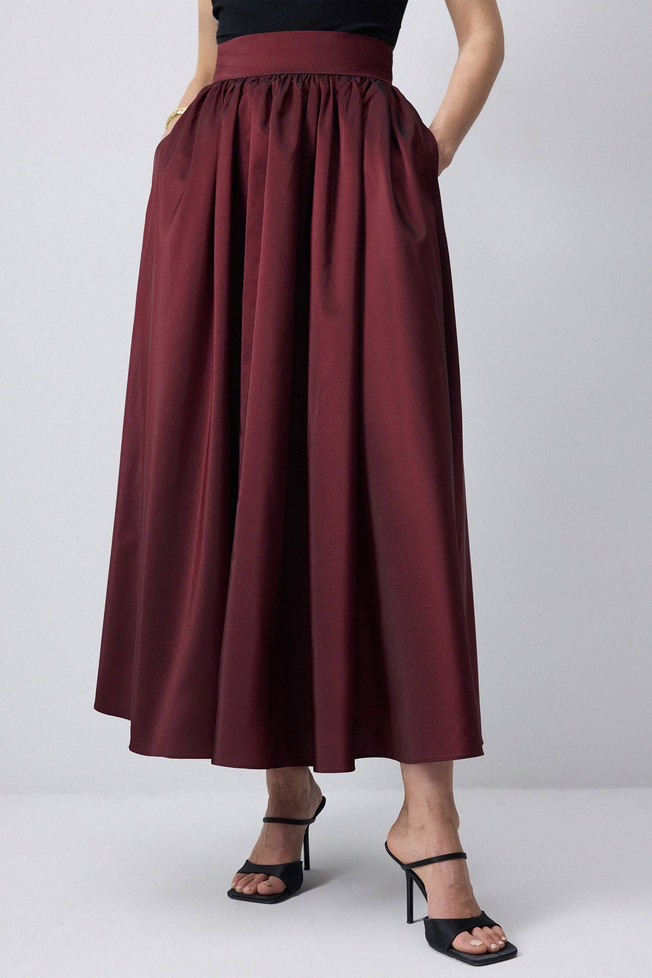 Pleated Maxi Taffeta Skirt