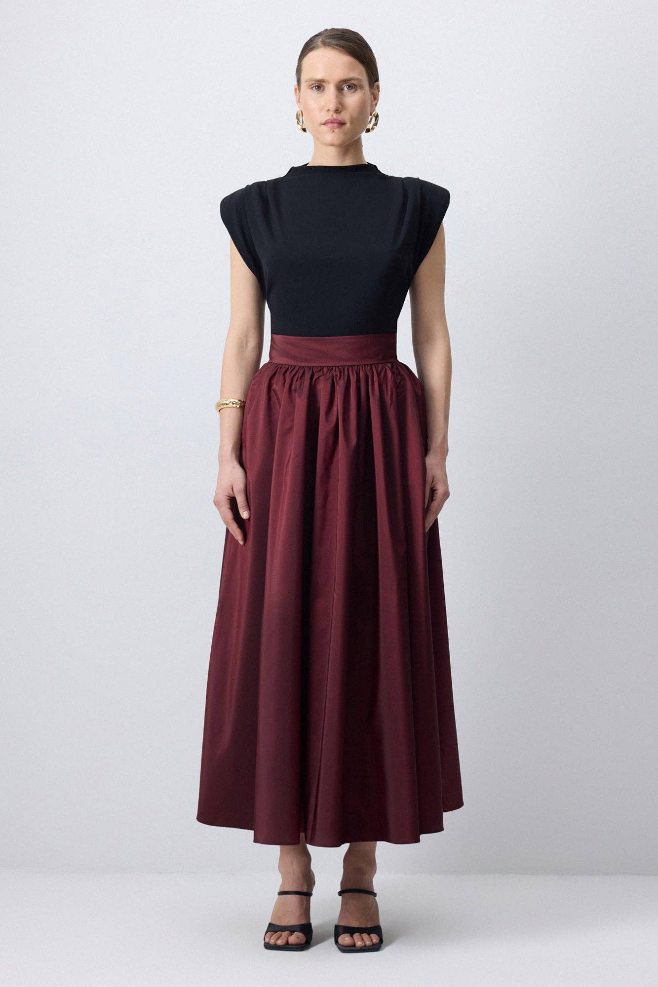 Pleated Maxi Taffeta Skirt