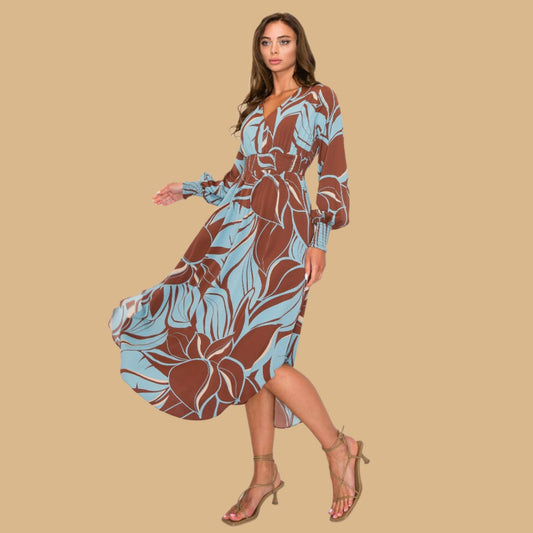 Leaf Print Maxi Dress