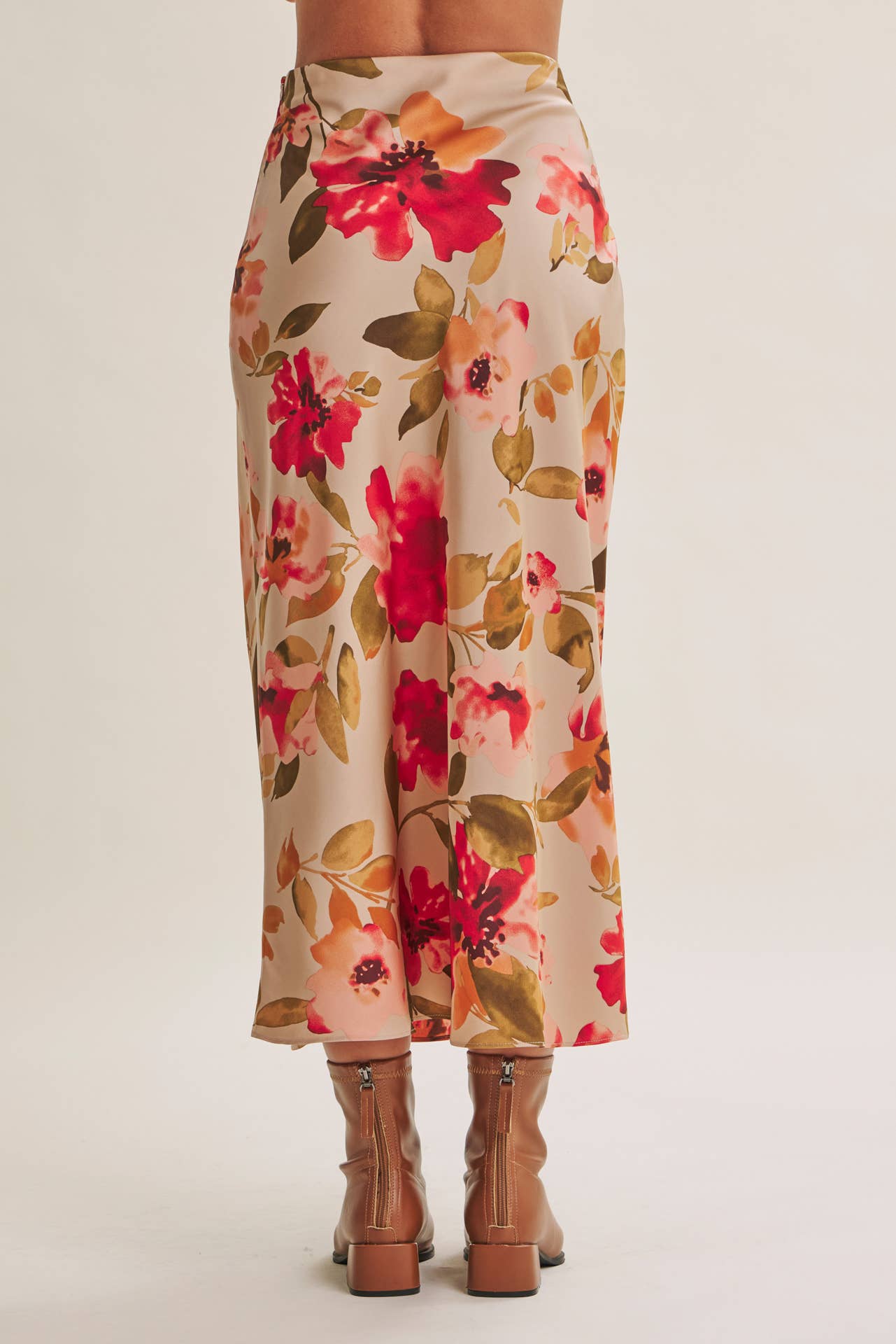 Floral Satin Midi Skirt