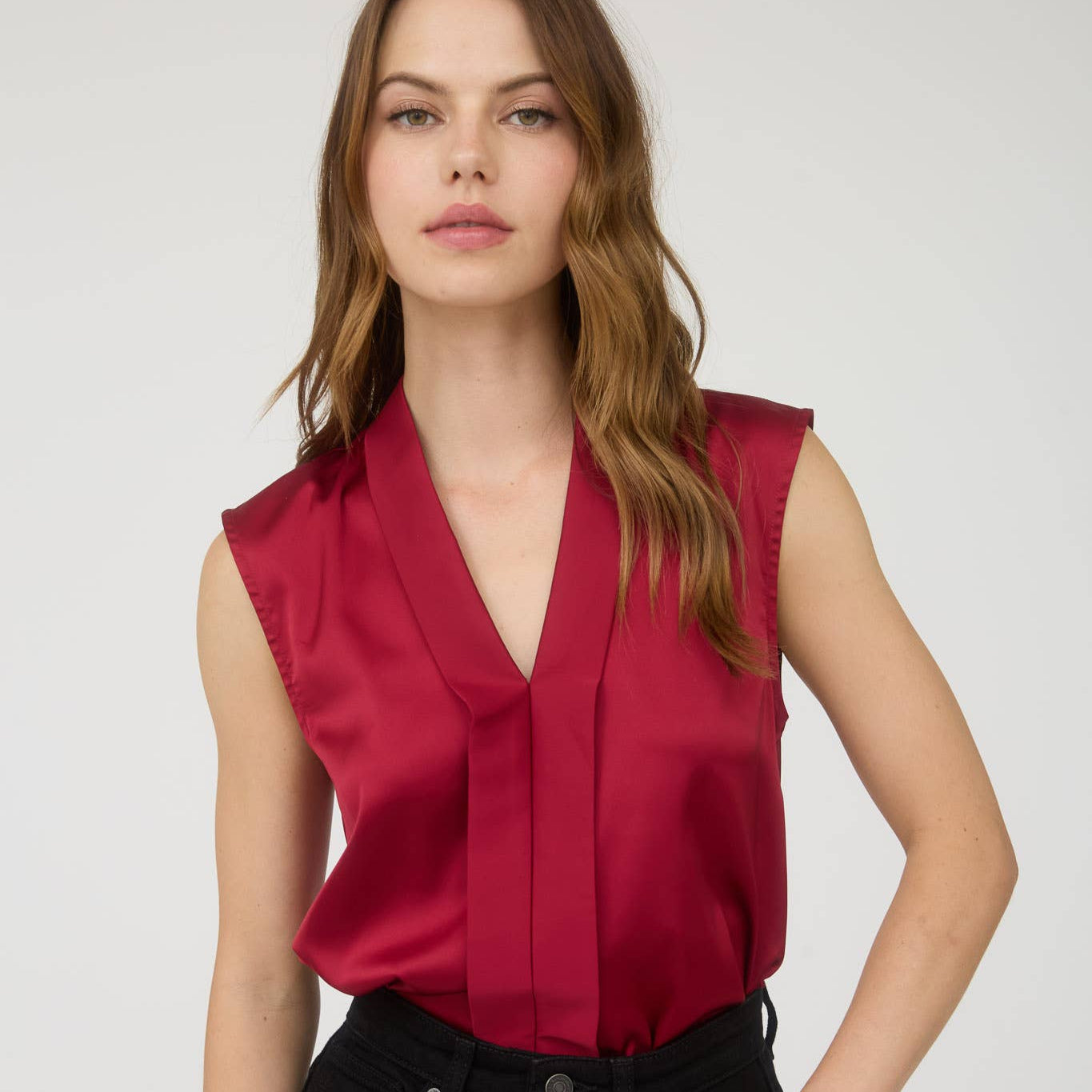 Satin Collard Sleeveless Blouse