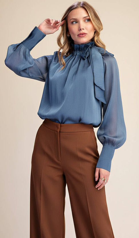 Ruffle Neck Tie Blouse