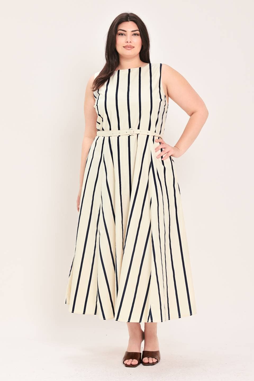 Plus Striped Midi Dress