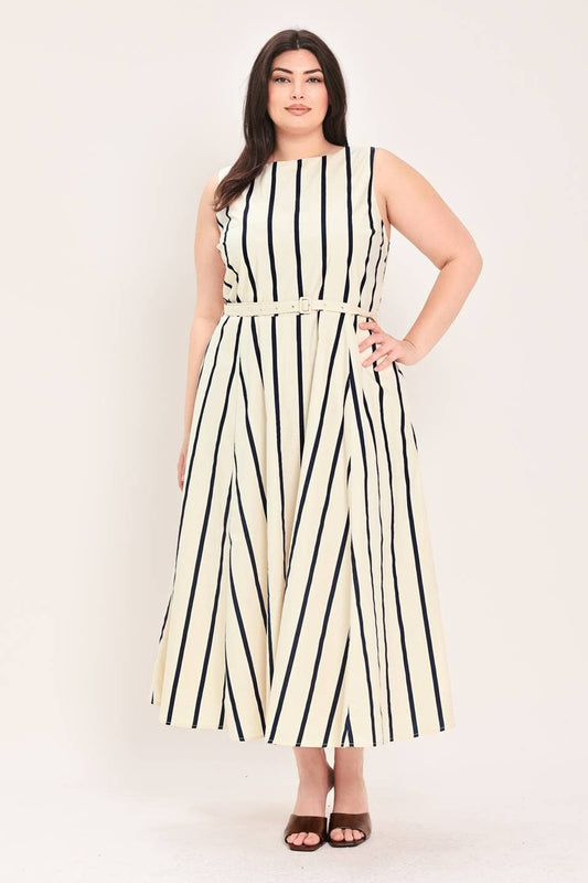 Plus Striped Midi Dress