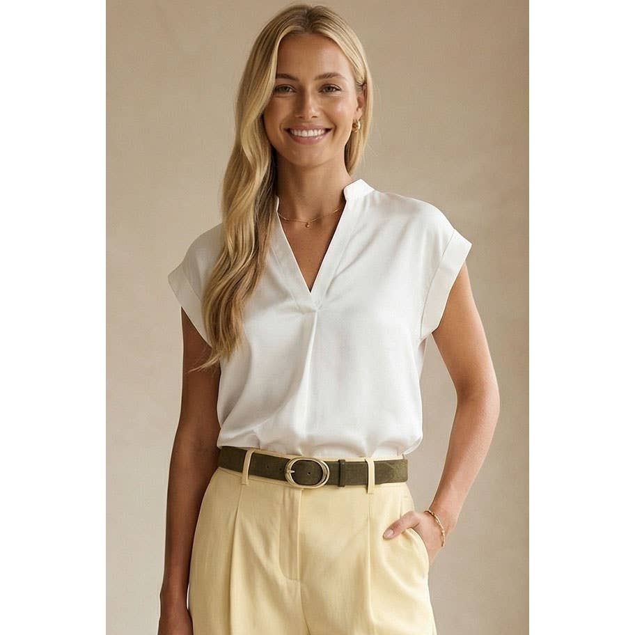 Cap Sleeve Satin Blouse