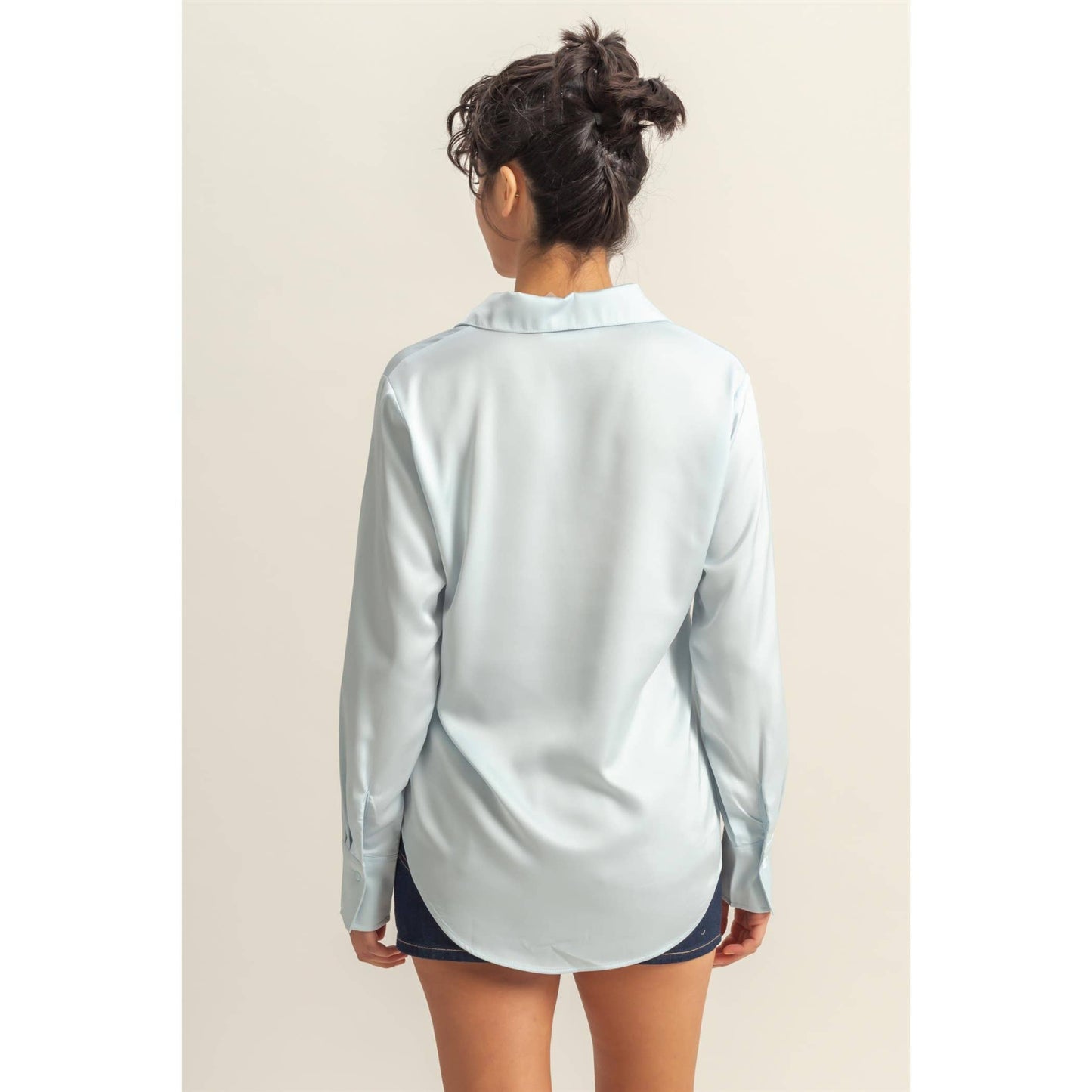 Button-Up Collared Satin  shirt