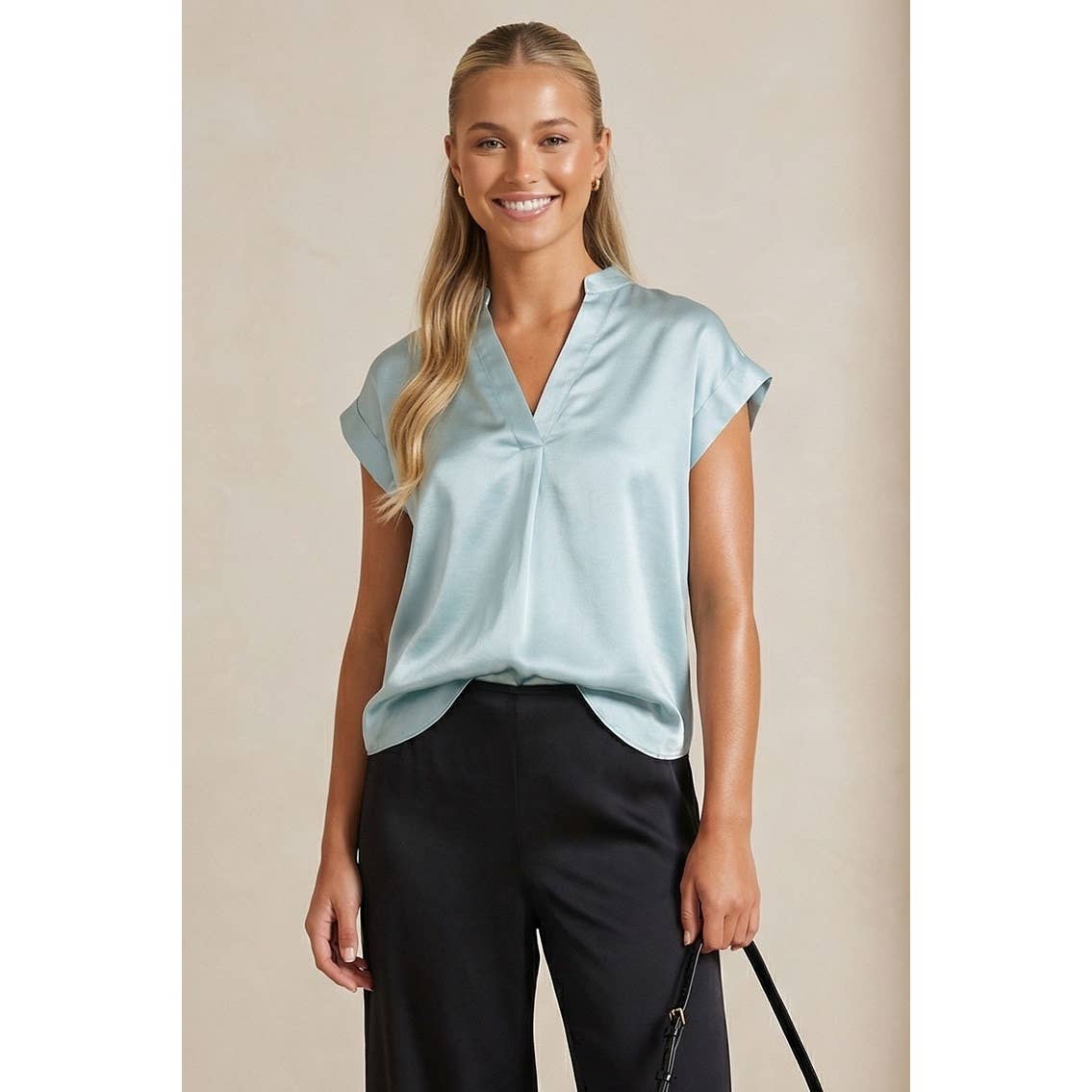Cap Sleeve Satin Blouse