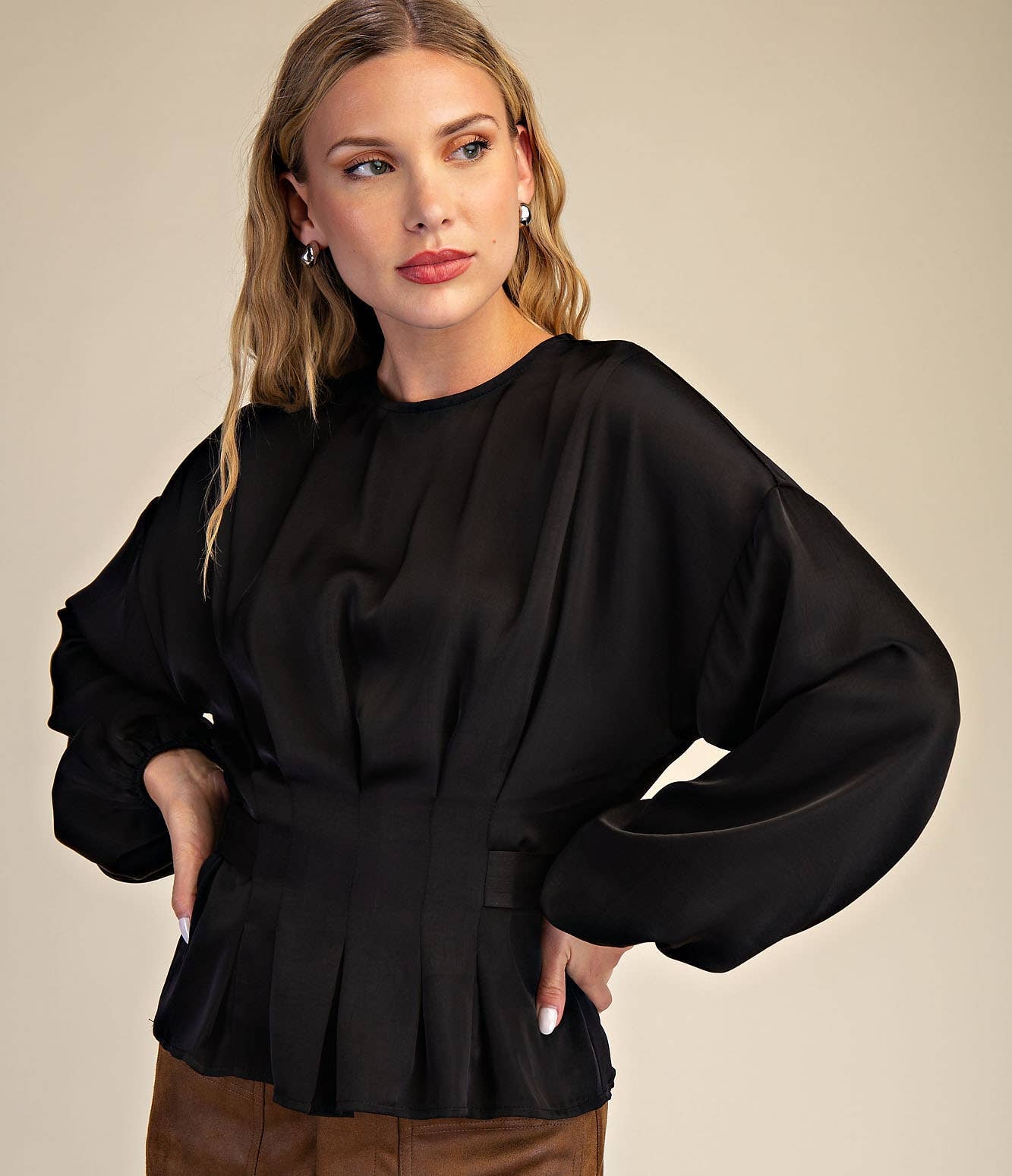 Puff Sleeve Back Tie Blouse