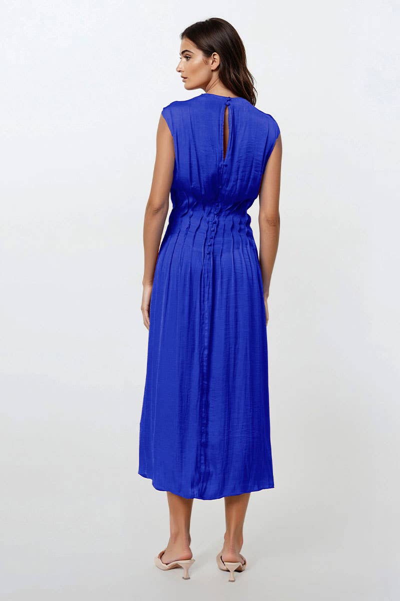 Silky Pleated Waistline Midi Dress