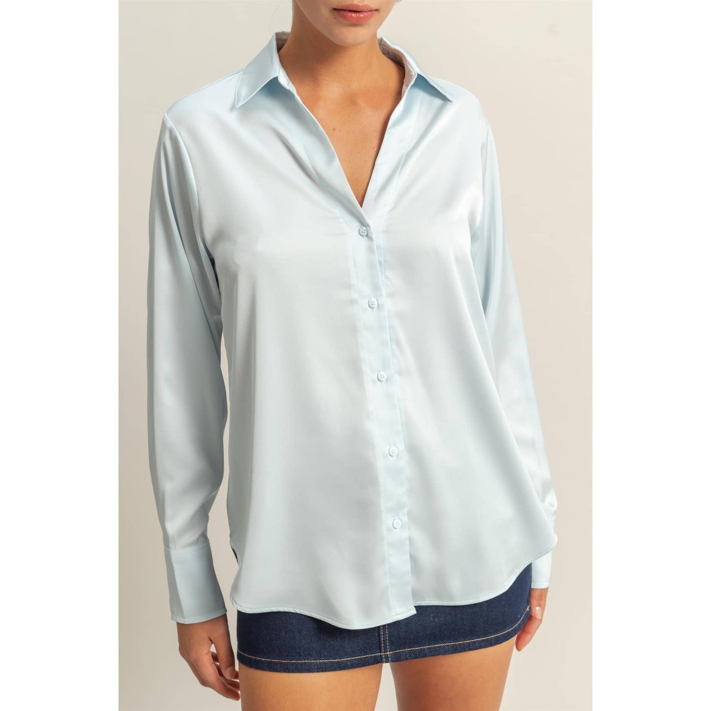 Button-Up Collared Satin  shirt