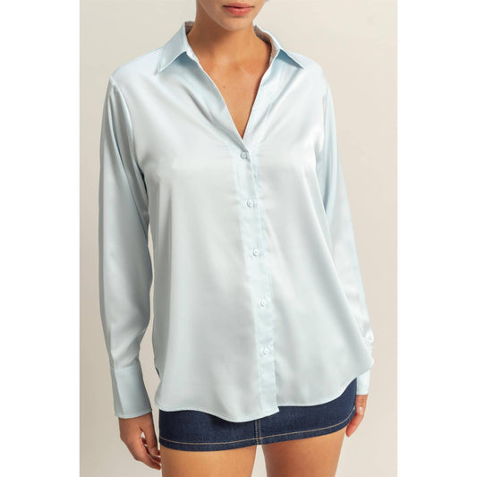 Button-Up Collared Satin  shirt