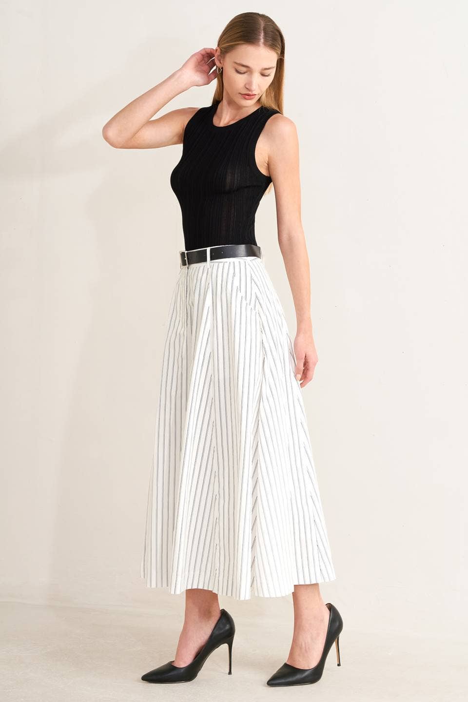 Striped Woven Midi Skirt