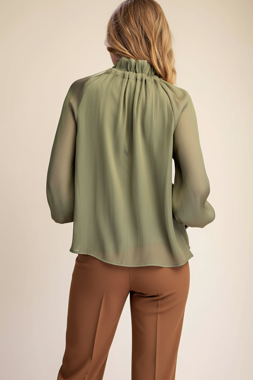 Ruffle Neck Tie Blouse