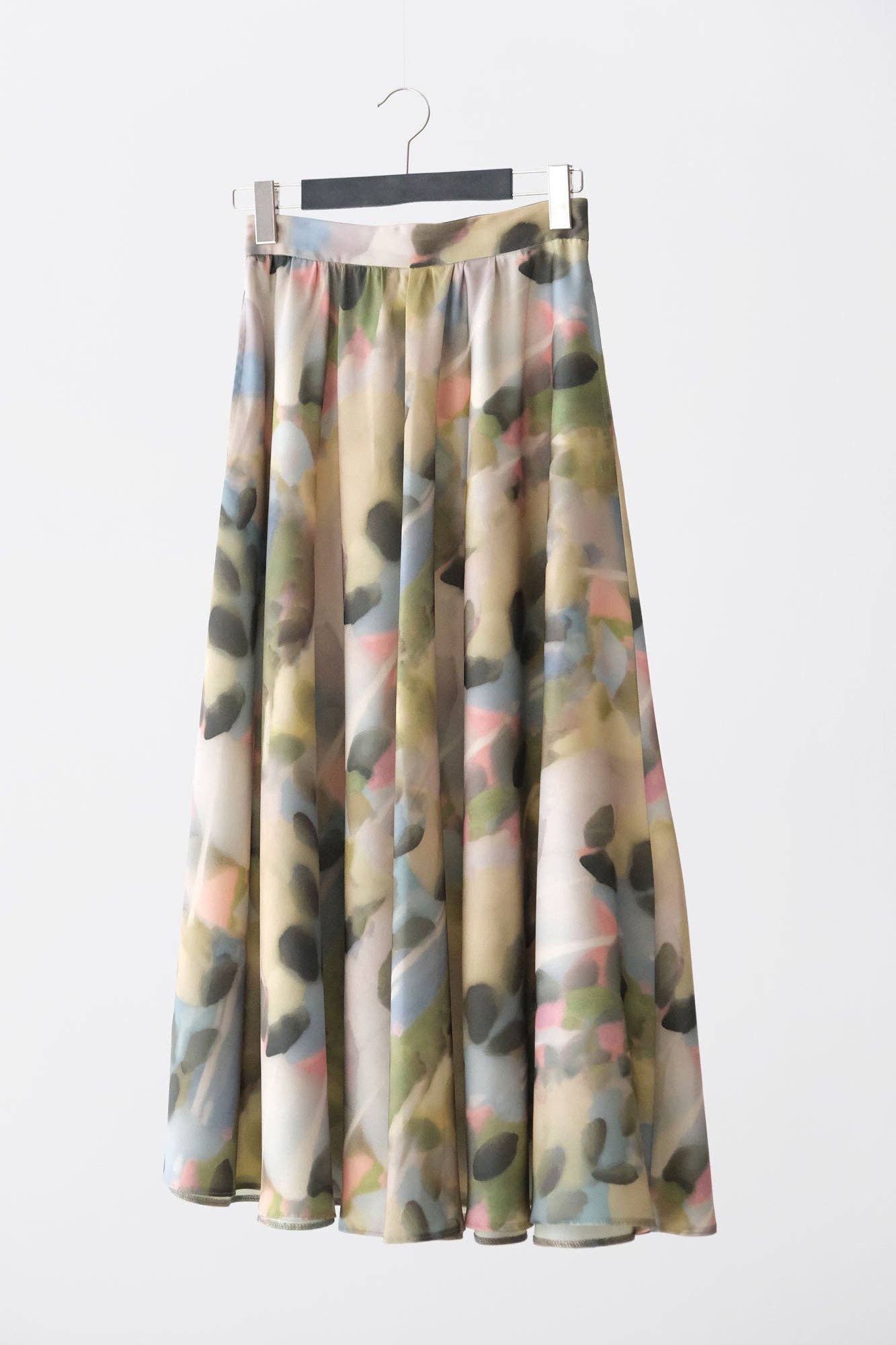 Watercolor Print Satin Maxi Skirt