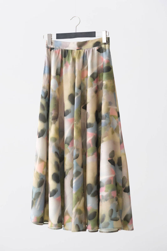 Watercolor Print Satin Maxi Skirt