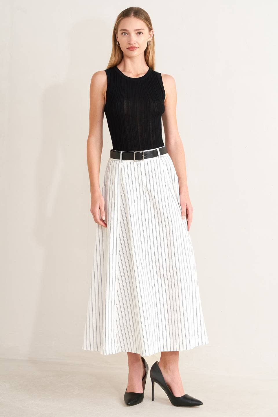 Striped Woven Midi Skirt