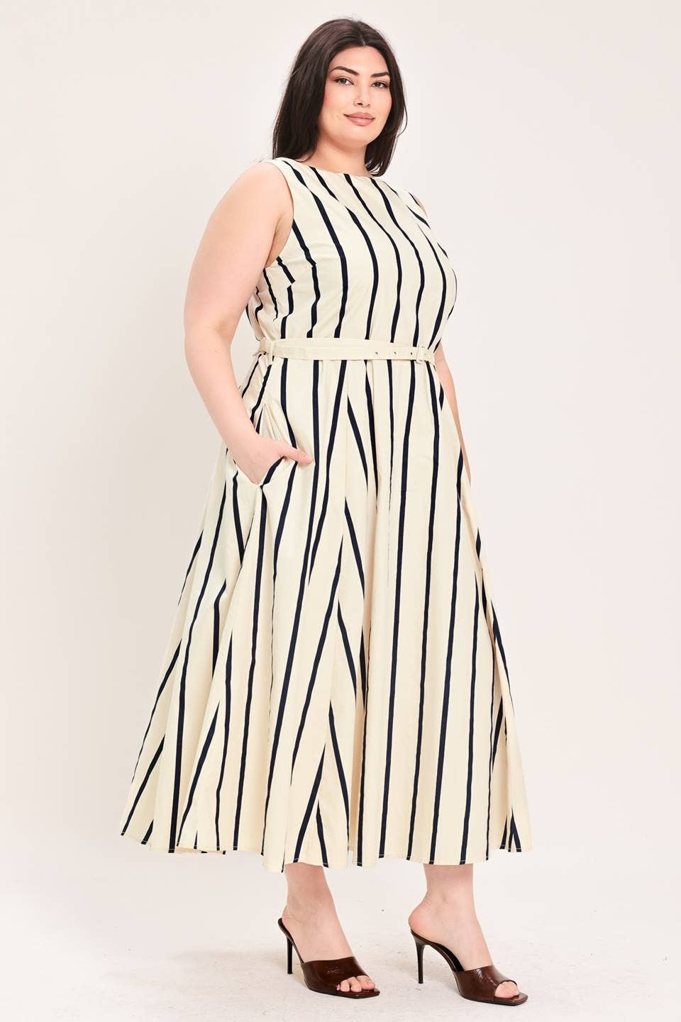Plus Striped Midi Dress
