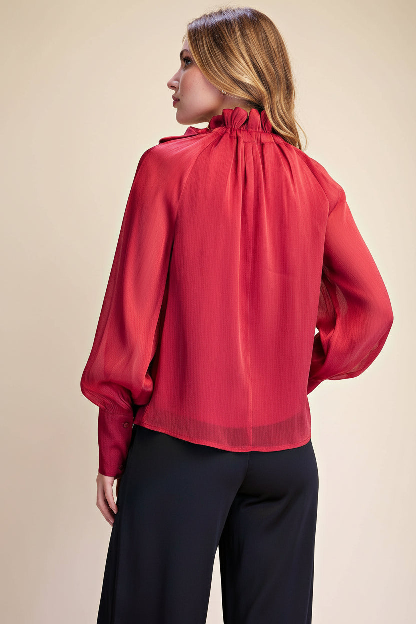 Ruffle Neck Tie Blouse
