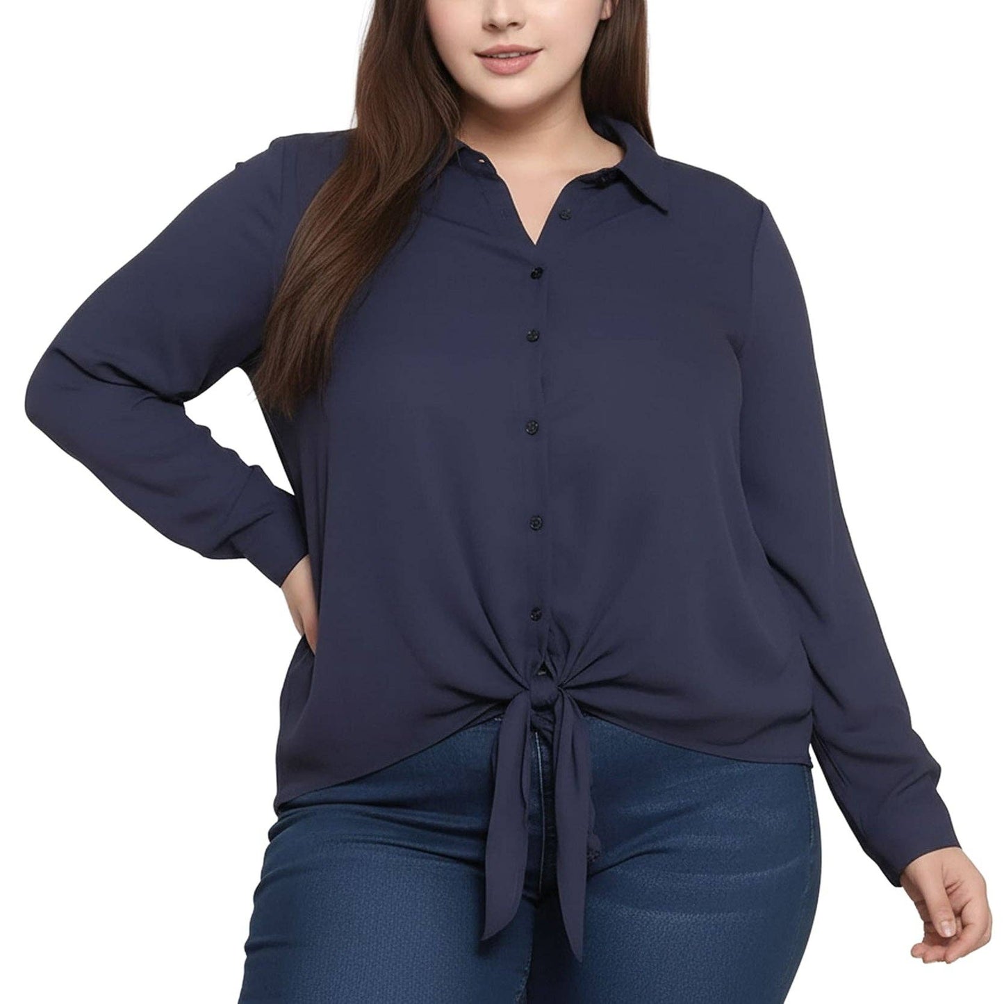 Plus Tie-Front Blouse