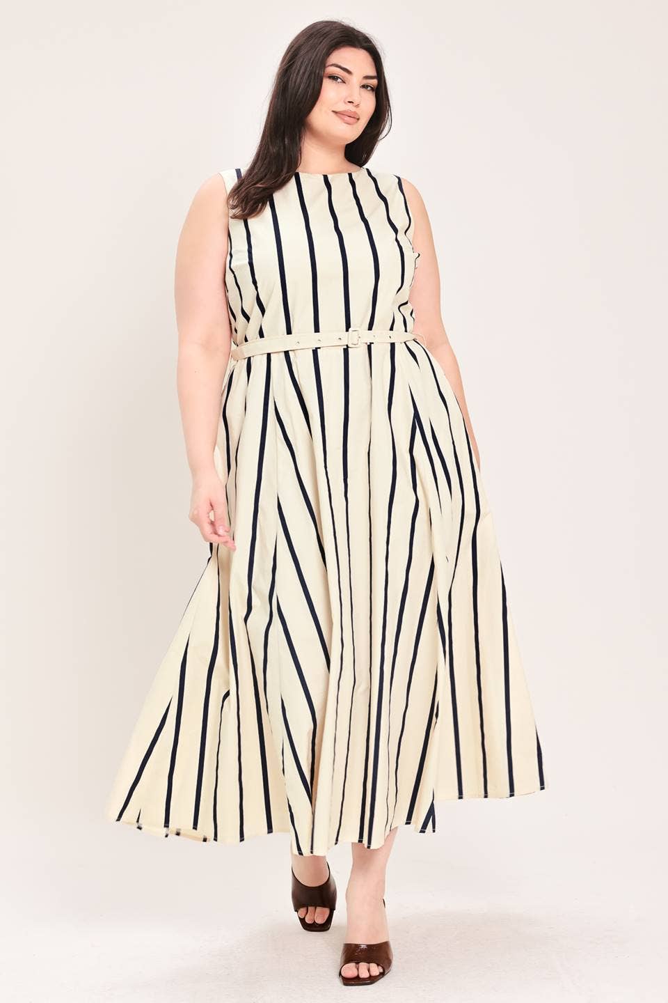 Plus Striped Midi Dress