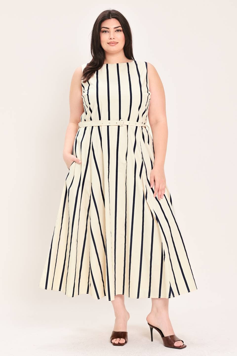 Plus Striped Midi Dress