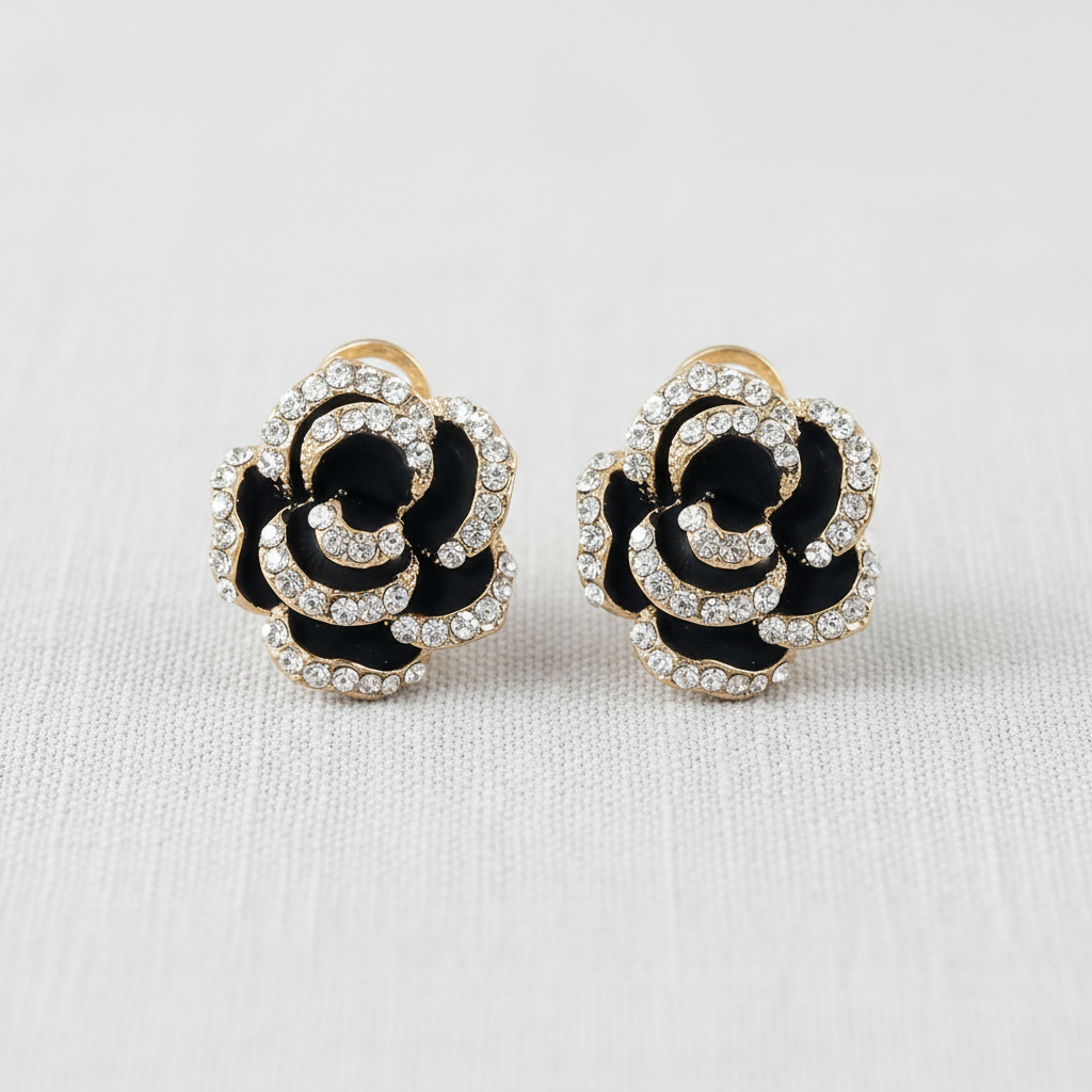 Black floral Studs