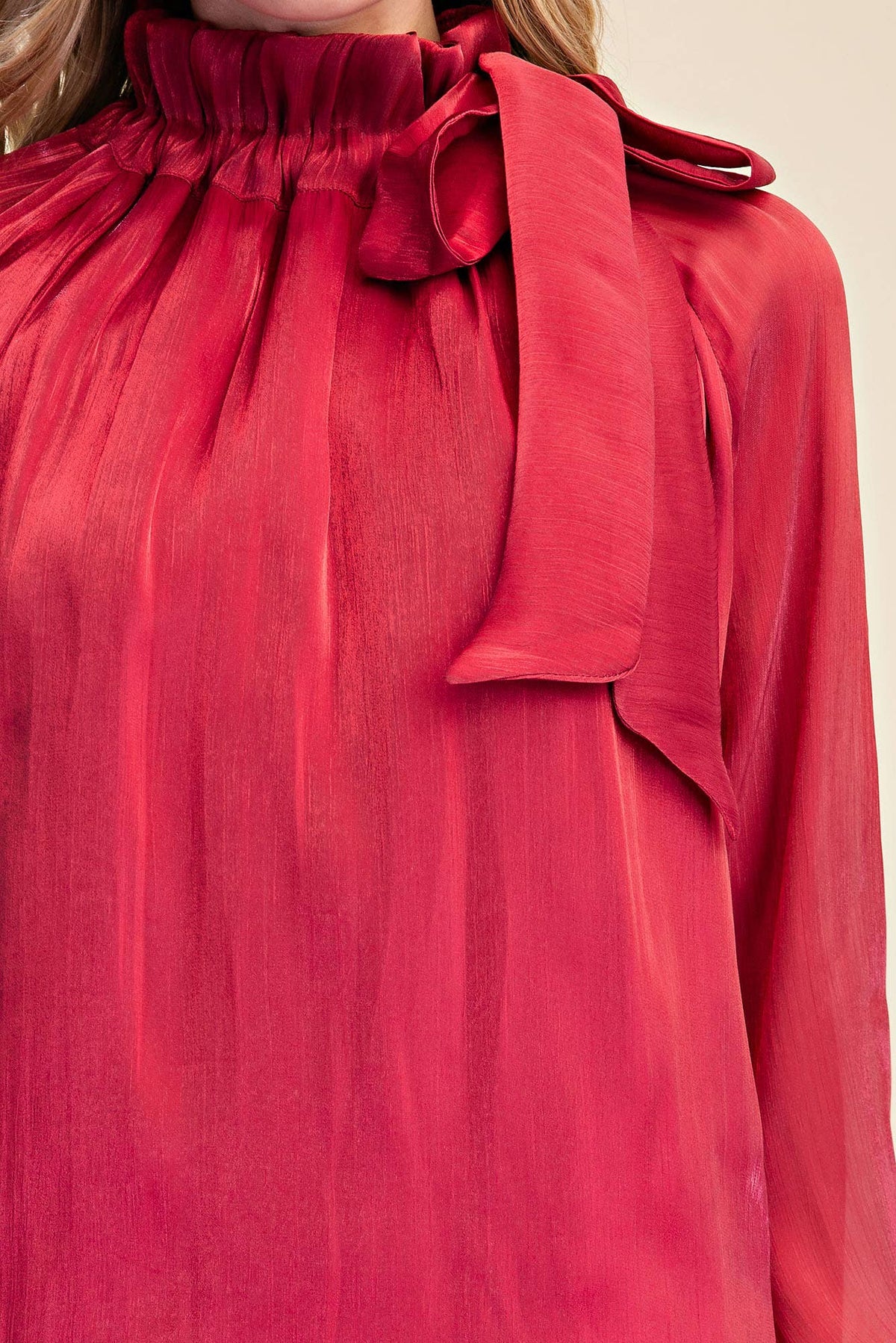 Ruffle Neck Tie Blouse