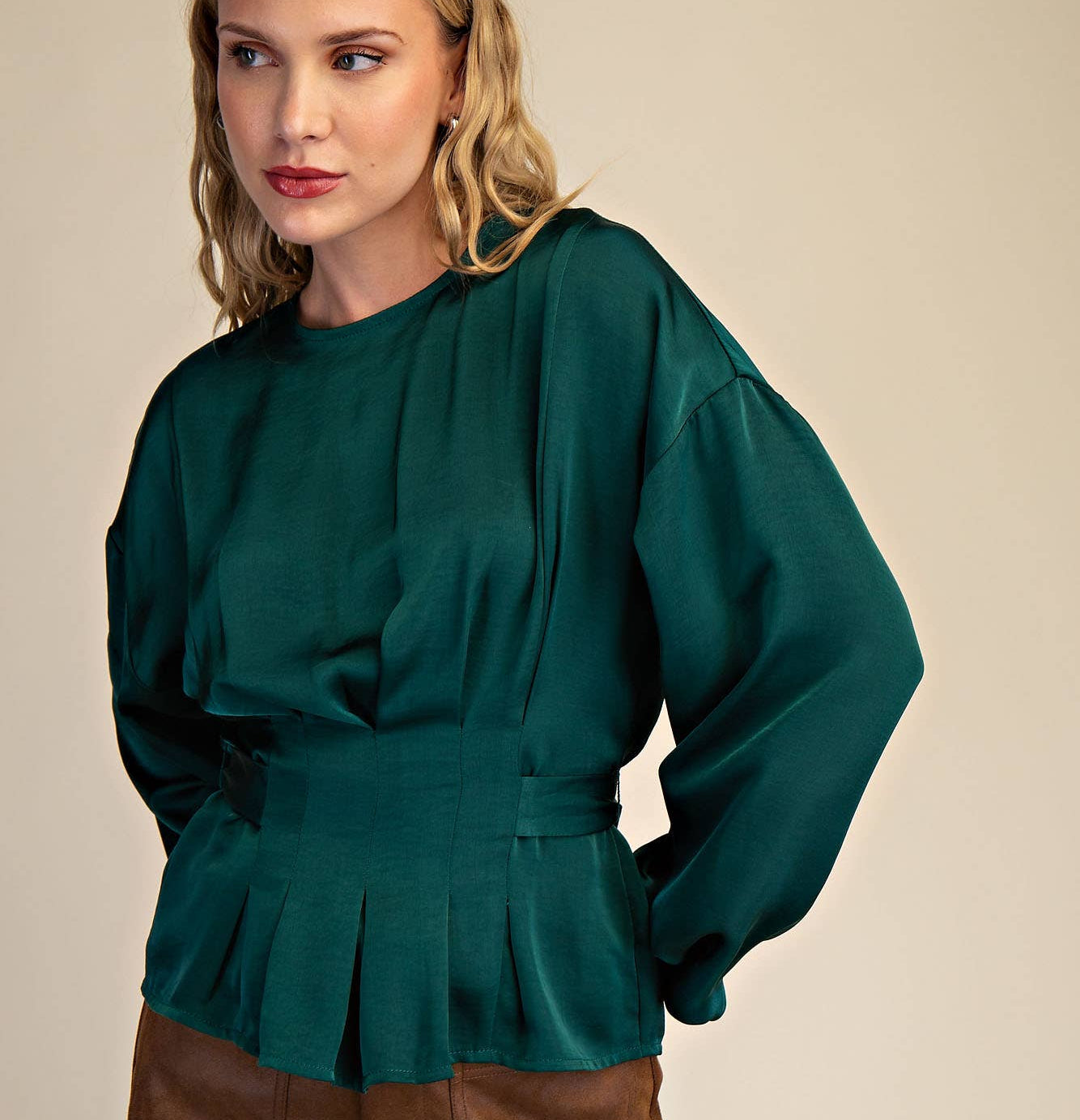Puff Sleeve Back Tie Blouse