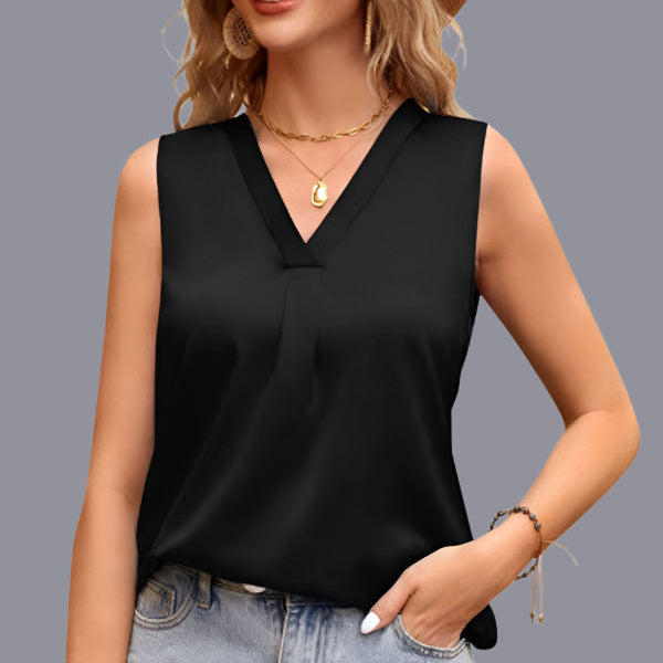 Sleeveless Pleated V-Neck