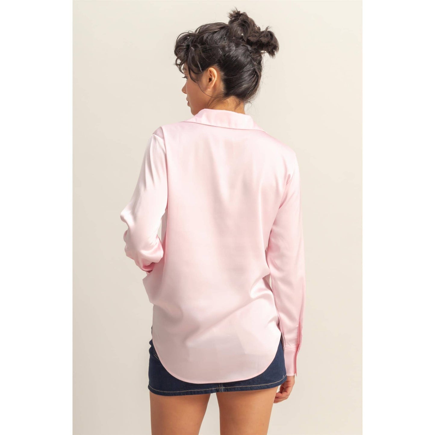 Button-Up Collared Satin  shirt