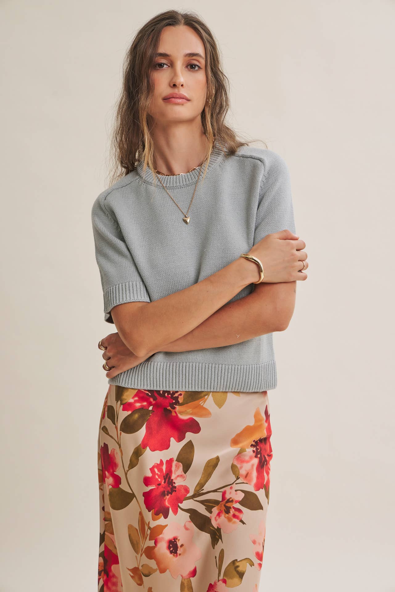 Floral Satin Midi Skirt