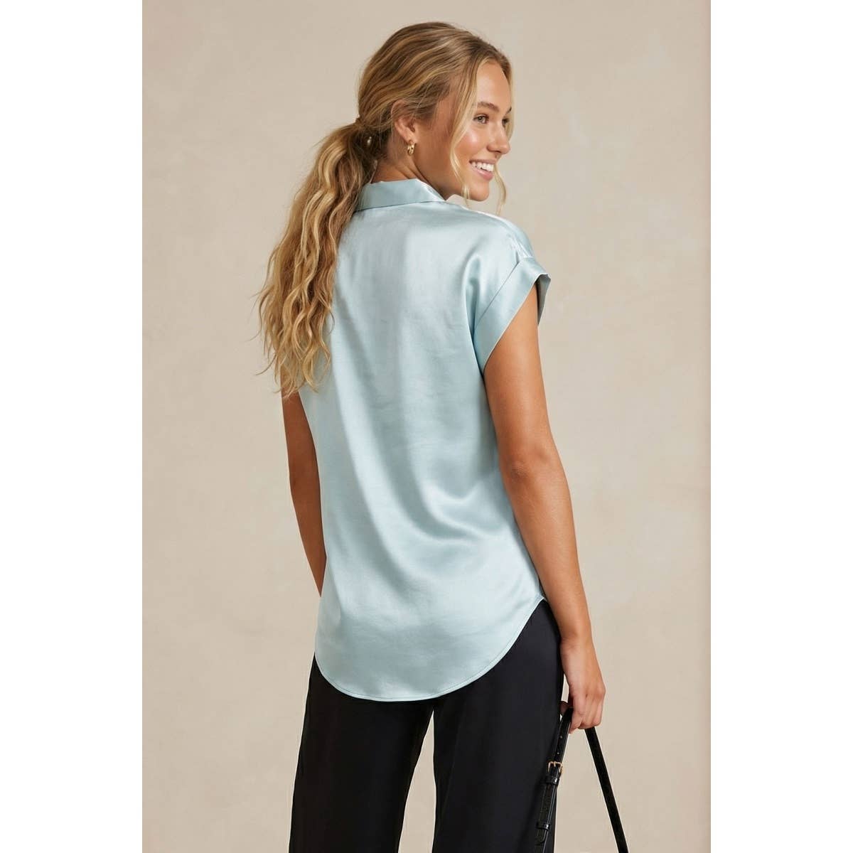 Cap Sleeve Satin Blouse