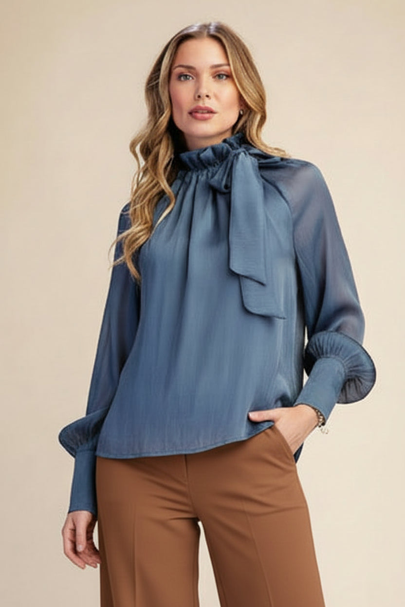 Ruffle Neck Tie Blouse