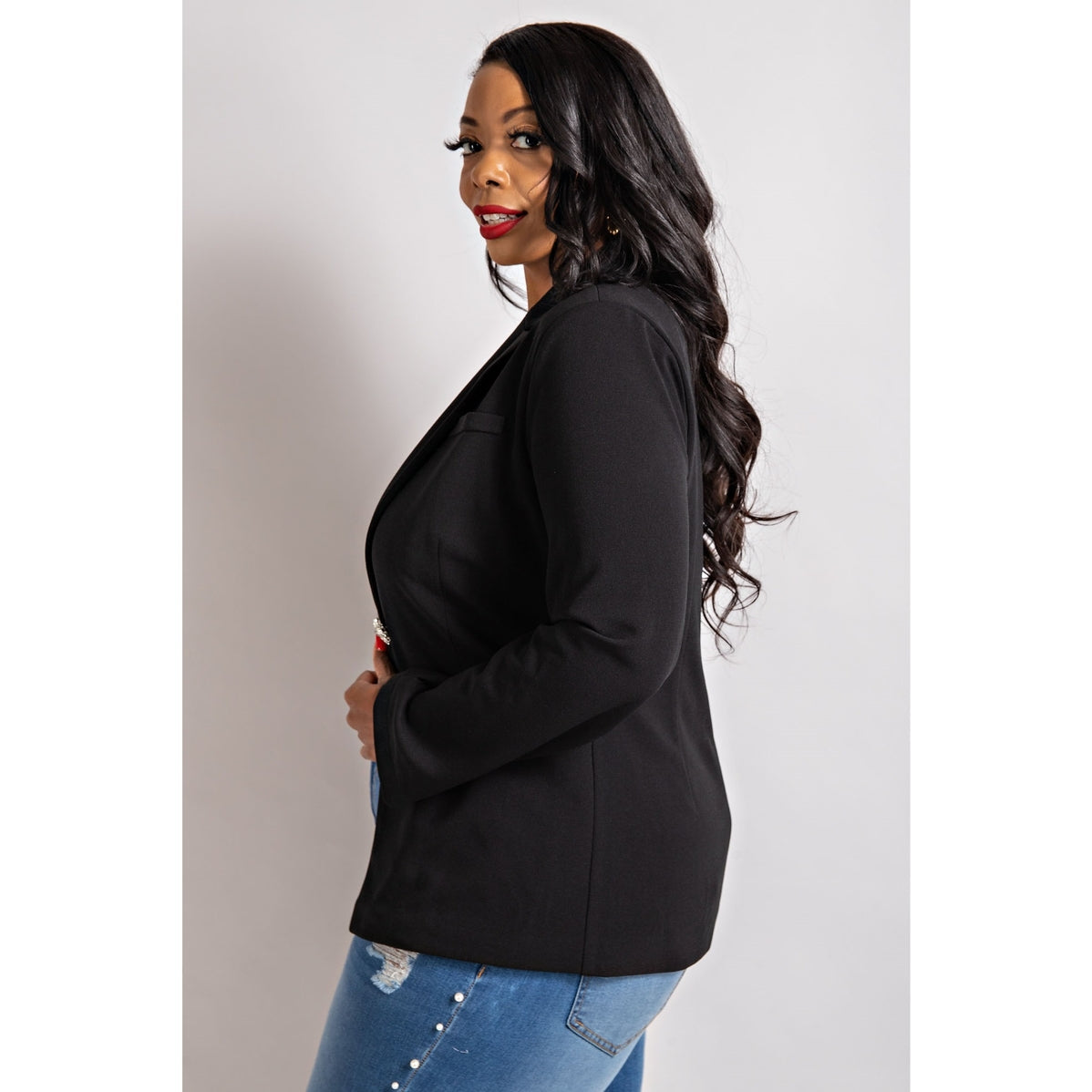 Plus Size Stretch Woven Blazer